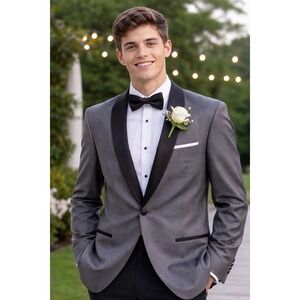 Paisley  & Gray Men 42L Slim Fit Gray Tuxedo‎ Jacket  Blue Floral Lining Wedding